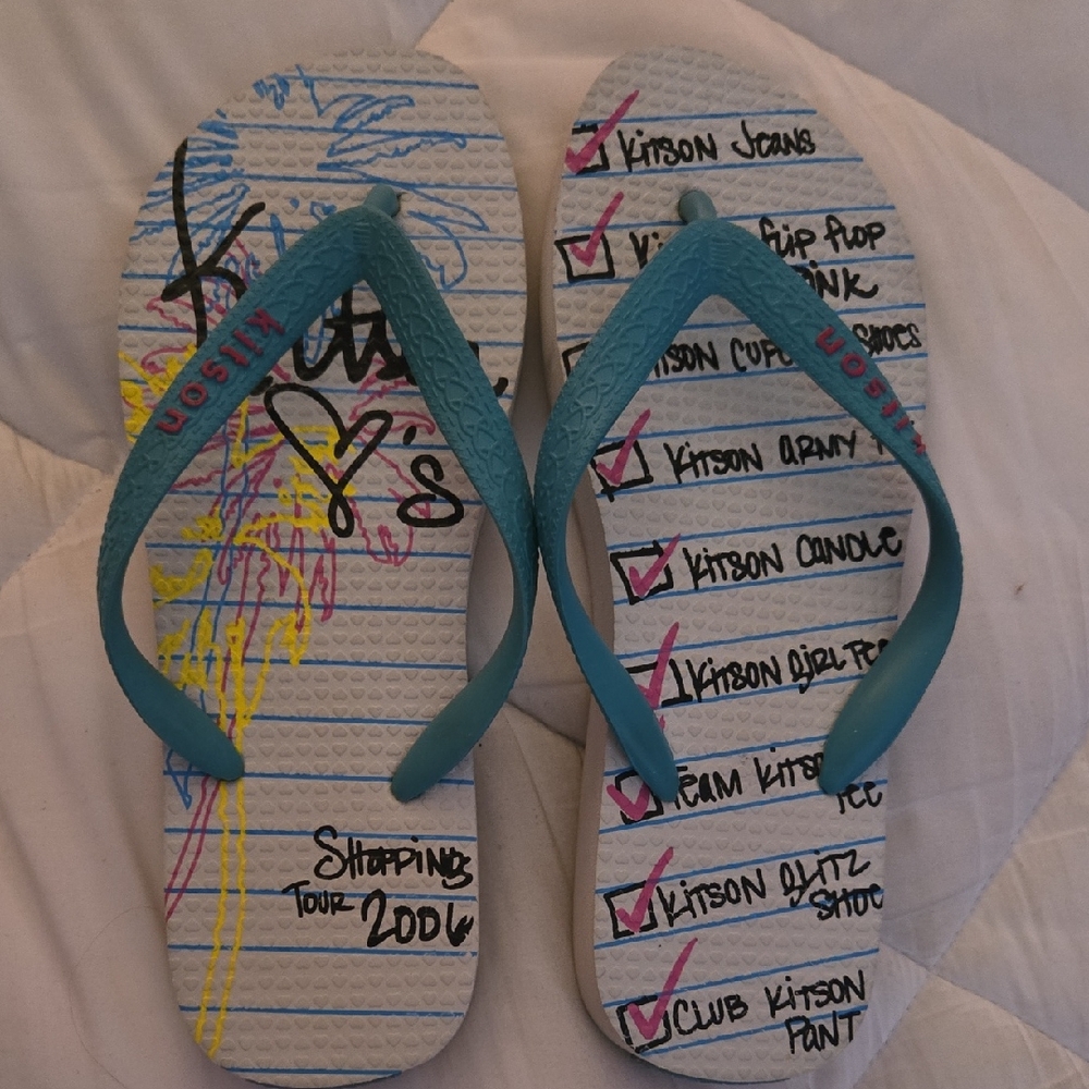 Kitson Teal and Multicolor Flip Flops